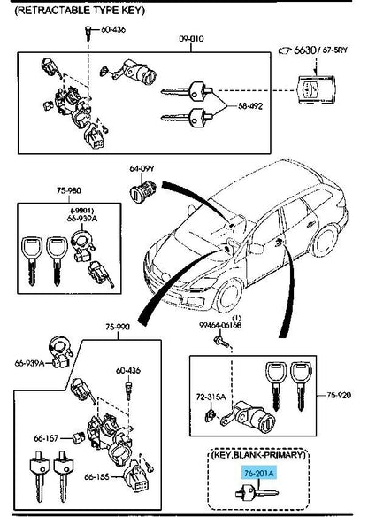 MAZDA CX-7 ER 07-12 Genuine Retractable Type Primary Blank Key G2YA-76-2GXB OEM