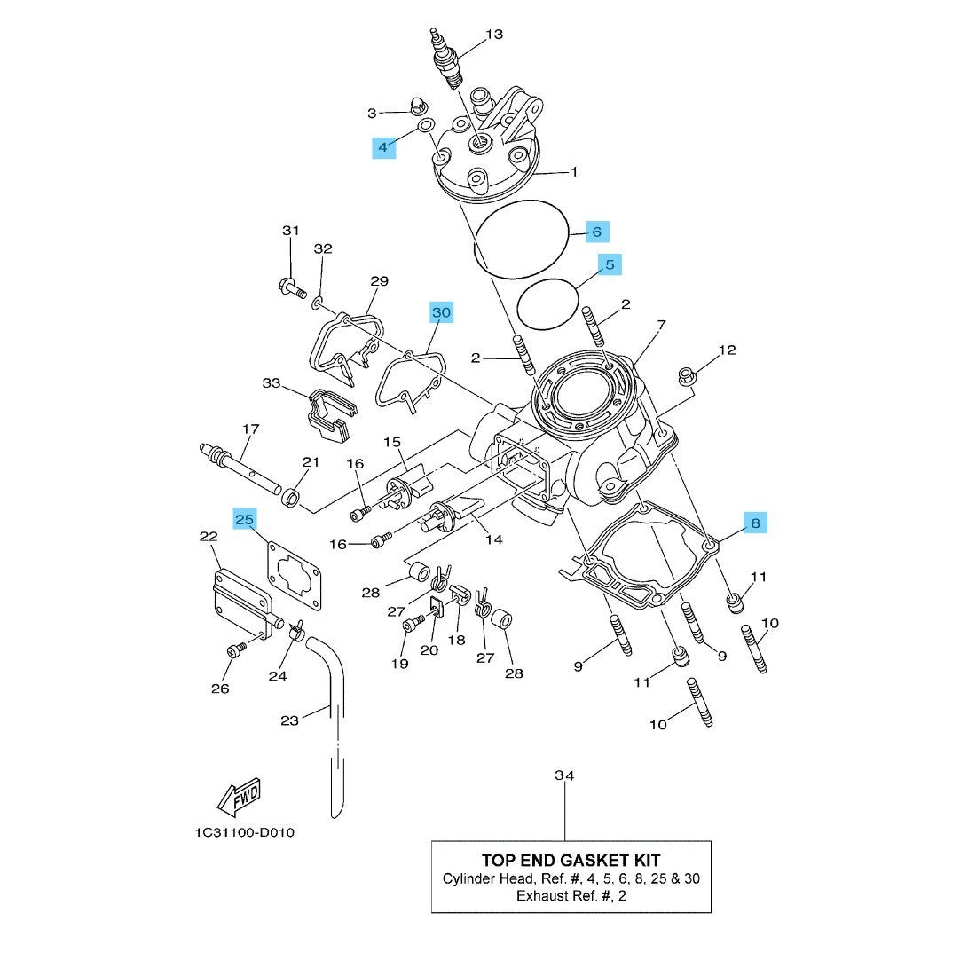 YAMAHA YZ125 '05-20 YZ125X 2020 Genuine Top End Gasket Kit 1C3-W0001-00-00 OEM
