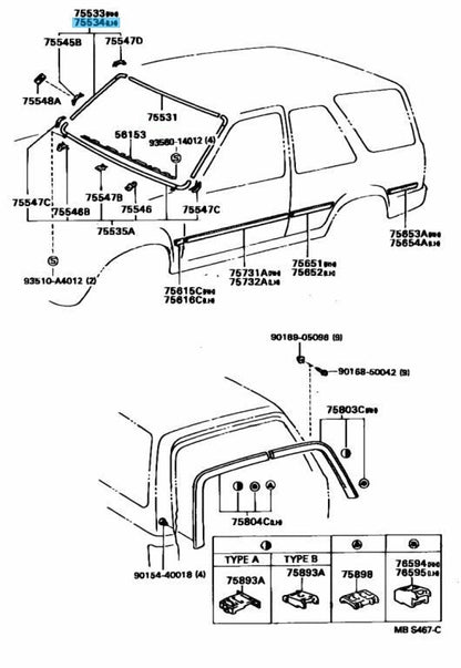 TOYOTA 4RUNNER VZN1#0 89-95 Genuine Outside Windshield Moulding LH 76504-89104