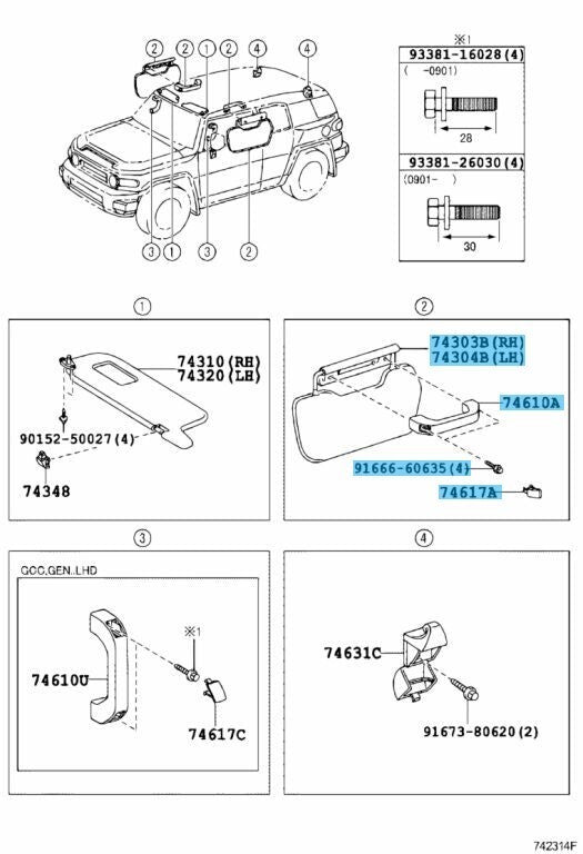 TOYOTA FJ CRUISER Genuine Side Sun Visor RH LH Assist Grip Handle Cover Bolt Set