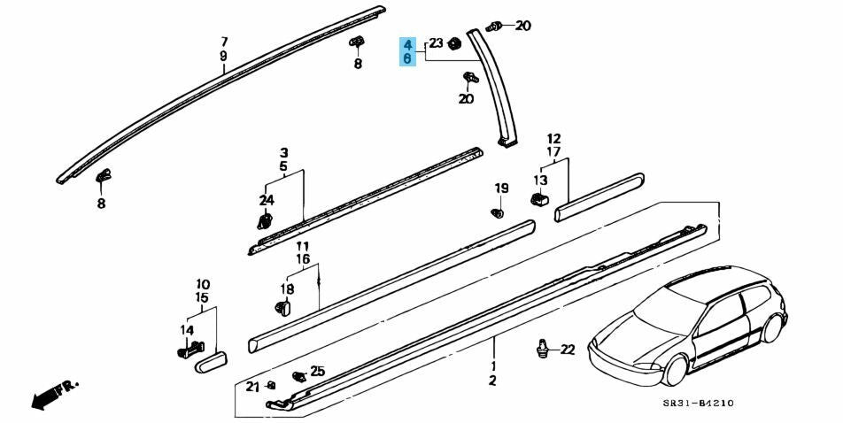 HONDA CIVIC EG6 EG4 1992-1995  Genuin Door Pillar Garnish Sash Right & Left OEM