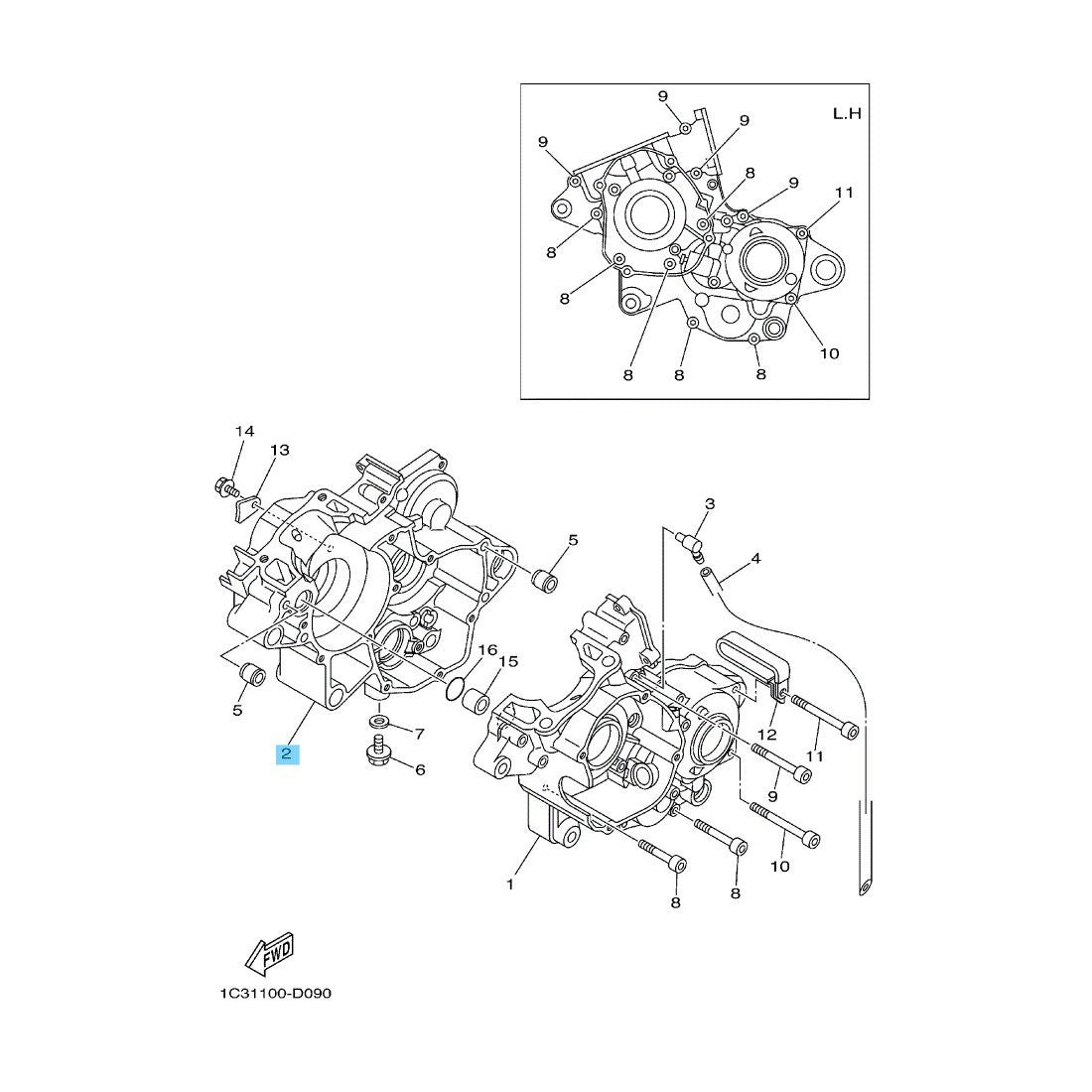 YAMAHA YZ125 '05-21 YZ125X '20-22 Genuine Crankcase No.2(RH) 1C3-15121-01-00