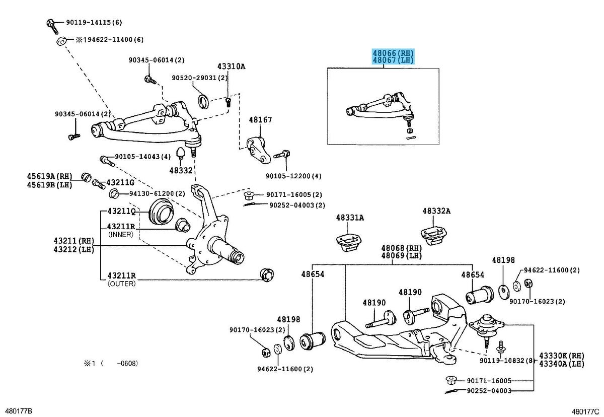 TOYOTA HIACE KLH18 LXH18 Genuine Front Suspension Arm Upper RH & LH Set OEM