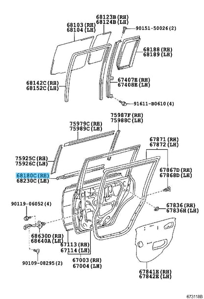 TOYOTA SCION xB NCP31 04-06 Genuine Rear Door Glass Weatherstrip Assy OUTER RH