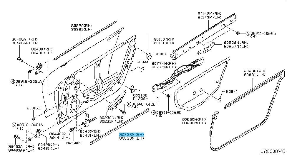 NISSAN GT-R R35 2009-2023 Genuine Front Door Parting Seal Right 80838-JF00A OEM