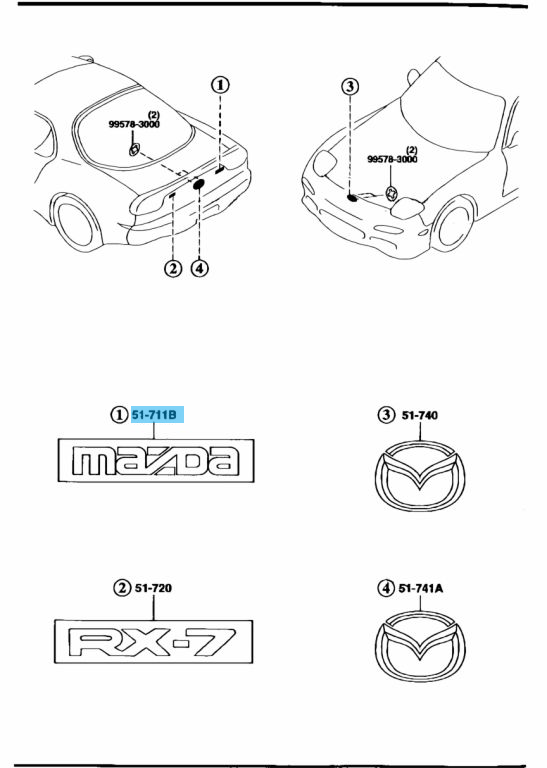 MAZDA RX-7 FD3S 93-95 Genuine Rear MAZDA Emblem Badge FD01-51-711A OEM