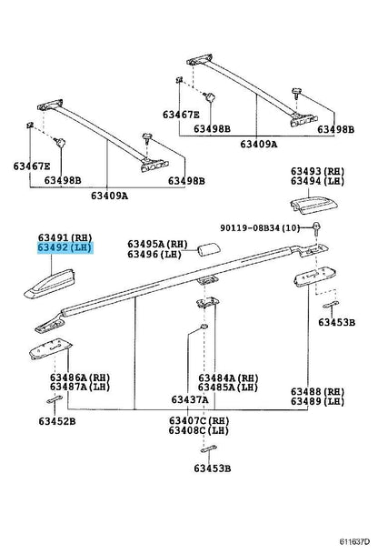 TOYOTA LAND CRUISER UZJ100 02-07 Genuine Roof Rack Leg Cover Fr LH 63492-60060