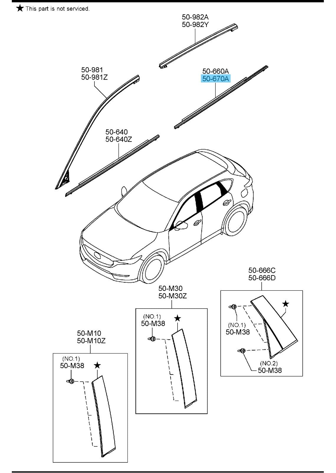 MAZDA CX-5 KF 2017-2024 Genuine Rear Door Beltline Molding LH KB7W-50-670C OEM