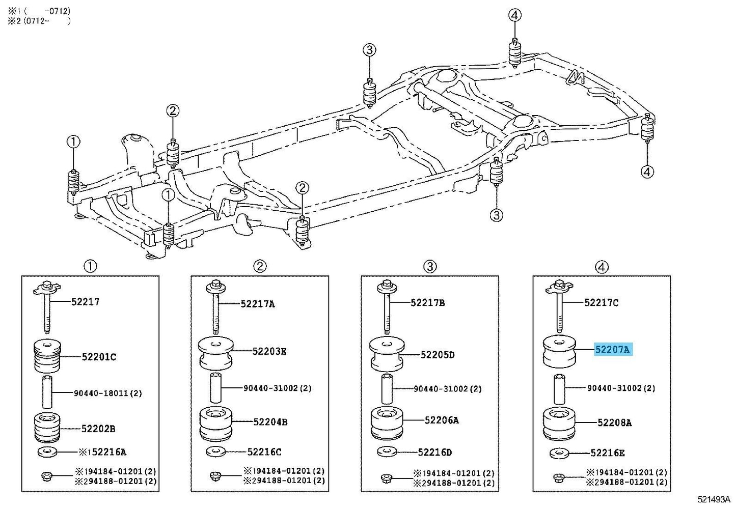 TOYOTA LAND CRUISER PRADO GRJ120 03-09 Genuine No.4 Upper Cab Mounting x2 set RL