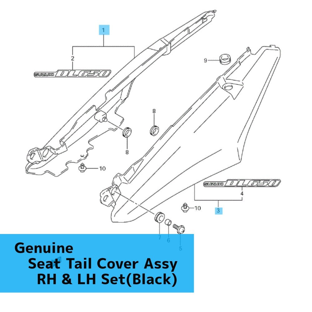 SUZUKI V-STROM DL650 2011 Genuine Seat Tail Cover Assy(Black)  RH & LH Set OEM