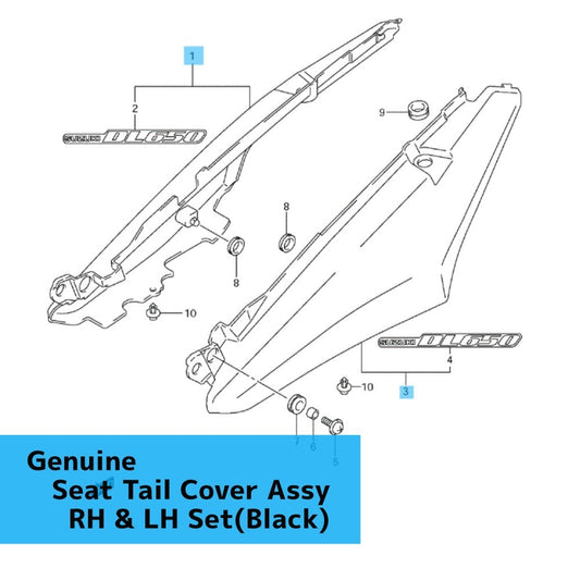 SUZUKI V-STROM DL650 2011 Genuine Seat Tail Cover Assy(Black)  RH & LH Set OEM