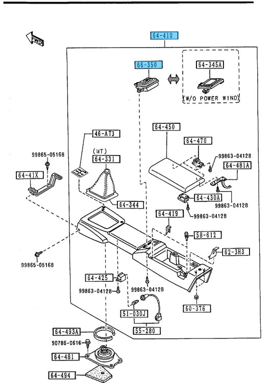 MAZDA MX-5 NA 1991-1997 Genuine Rear Console(Black) M/T W/POWER WIND LHD OEM
