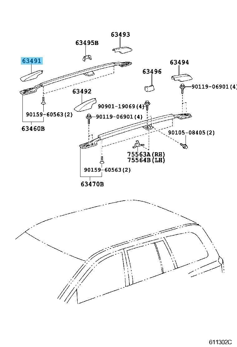 TOYOTA HIGHLANDER ACU20 01-07 Genuine Roof Rack Leg Cover Front RH 63491-48010