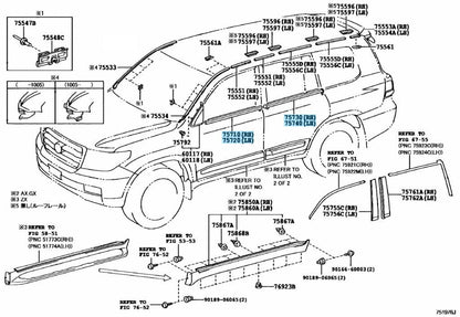 TOYOTA LAND CRUISER 08-15 Genuine Door Belt Molding Front Rear RH & LH Set OEM