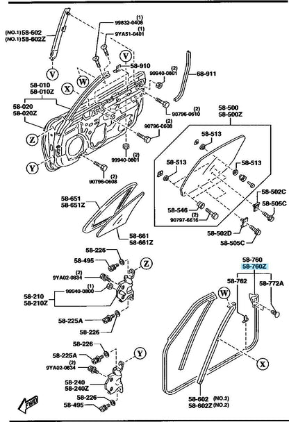 MAZDA MIATA MX-5 NB 99-05 Genuine Door Weatherstrip Left Side NC10-59-760F OEM