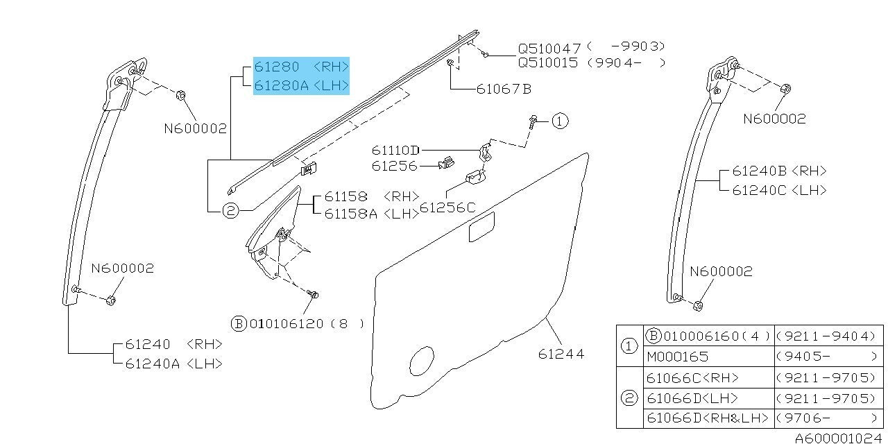 SUBARU IMPREZA GC GF 93-01 Genuine F/Door Out Weather Strip RH & LH Set OEM