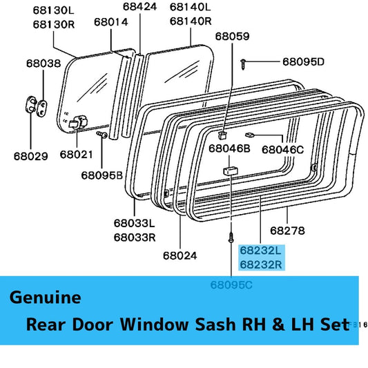 MITSUBISHI DELICA P0#W P15W P2#W Genuine Rear Door Window Sash RH & LH Set OEM