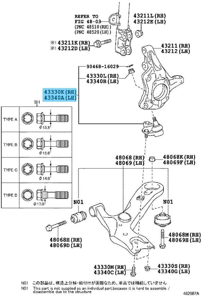 TOYOTA LEXUS CT200H ZWA10 11-17 Genuine FRONT LOWER BALL JOINT 43330-49185 OEM