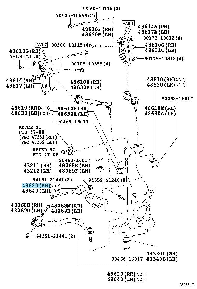 LEXUS LS460 13-17 LS600h 13-16 Genuine Front Suspension Lower Arm RH 48620-50131