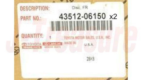 TOYOTA CAMRY ASV40 2007-2017 Genuine Front Brake Disc Rotor 43512-06150 x2 Set