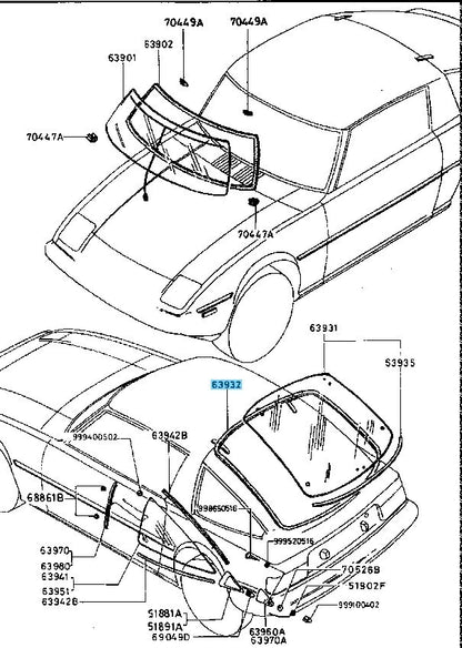 MAZDA SAVANNA RX-7 SA22C 1985 Genuine Rear Window Weather Strip 8871-62-761D OEM