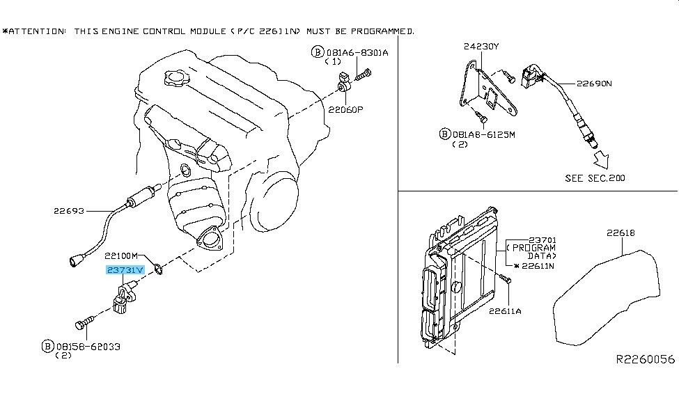 NISSAN SENTRA B15# 02-06 Genuine QR25DE Crankshaft Position Sensor 23731-6N21A