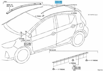 TOYOTA AQUA PRIUS C NHP10 12-19 Genuine Roof Drip Side Finish Molding Set OEM