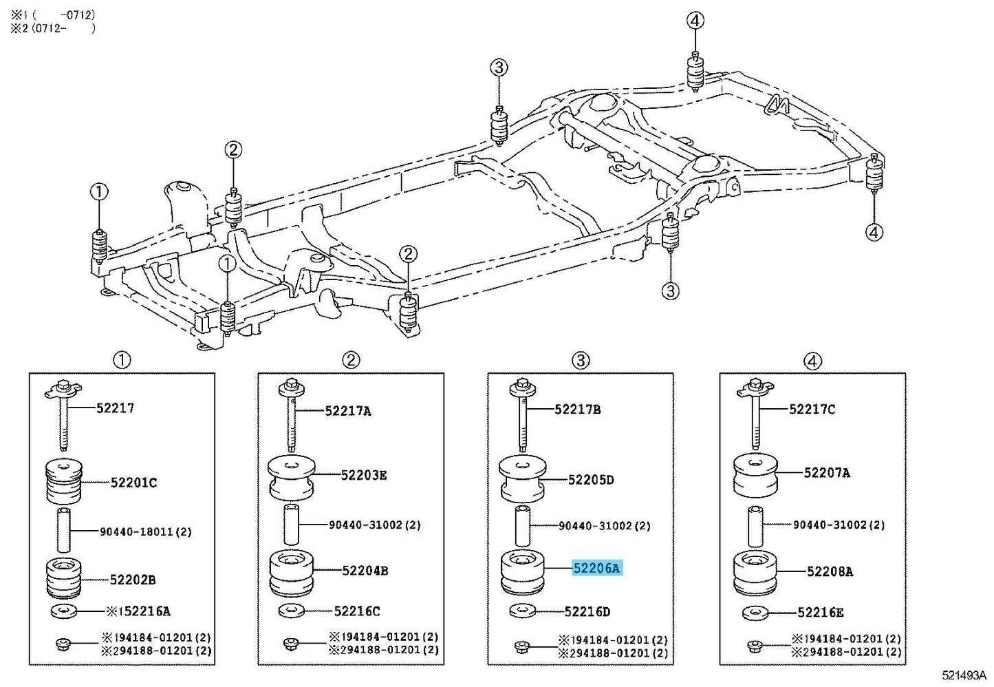 TOYOTA LAND CRUISER PRADO GRJ120 03-09 Genuine No.3 Lower Cab Mounting x2 set RL