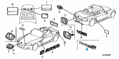 HONDA S2000 S2K AP2 Genuine Rear Trunk "TYPE-S" Emblem Black 75717-S2A-000 OEM