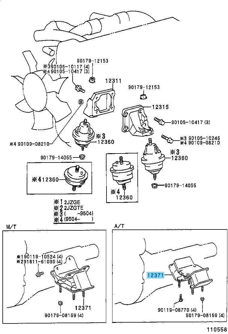 TOYOTA SUPRA JZA80 '94-97 Genuine Eng Mounting Insulator Rear No.1 12371-46020