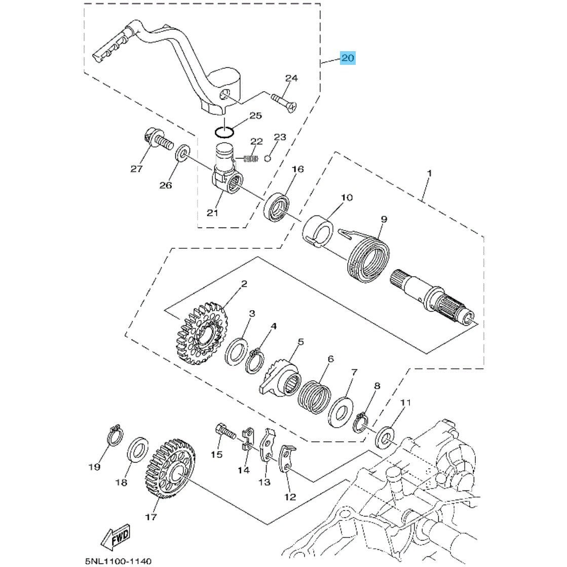 YAMAHA YZ250F '01-05 WR250F '01-06 Genuine Kick Crank Assy 5NL-15620-10-00 OEM