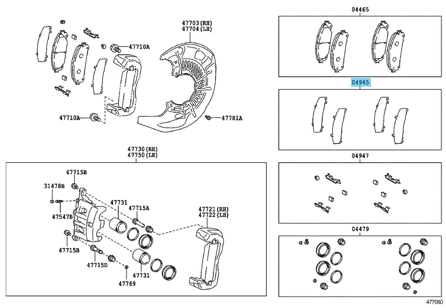 TOYOTA HIGHLANDER GSU40 GVU58 2010-2019 Genuine Front Anti Squeal Shim Kit OEM