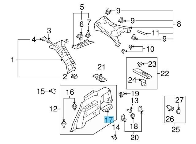 MAZDA CX-9 07-15 Genuine Trunk Side Trim Retainer Clip C235-68-AD2A02 OEM