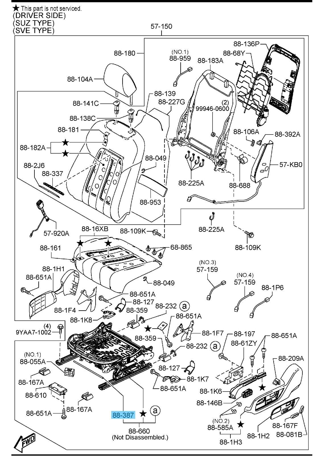 MAZDA CX-5 KE KF 13-22 Genuine Front Seats Under Cable No.1 TK81-88-0D1 OEM