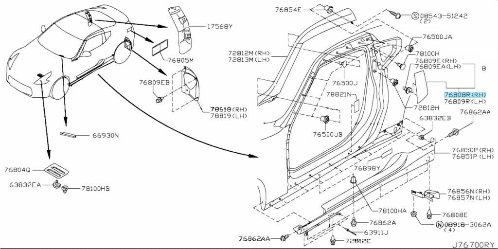 NISSAN FAIRLADY Z Z34 370Z 09-20 Genuine Lock Pillar Finisher RH 76890-1EA0A OEM