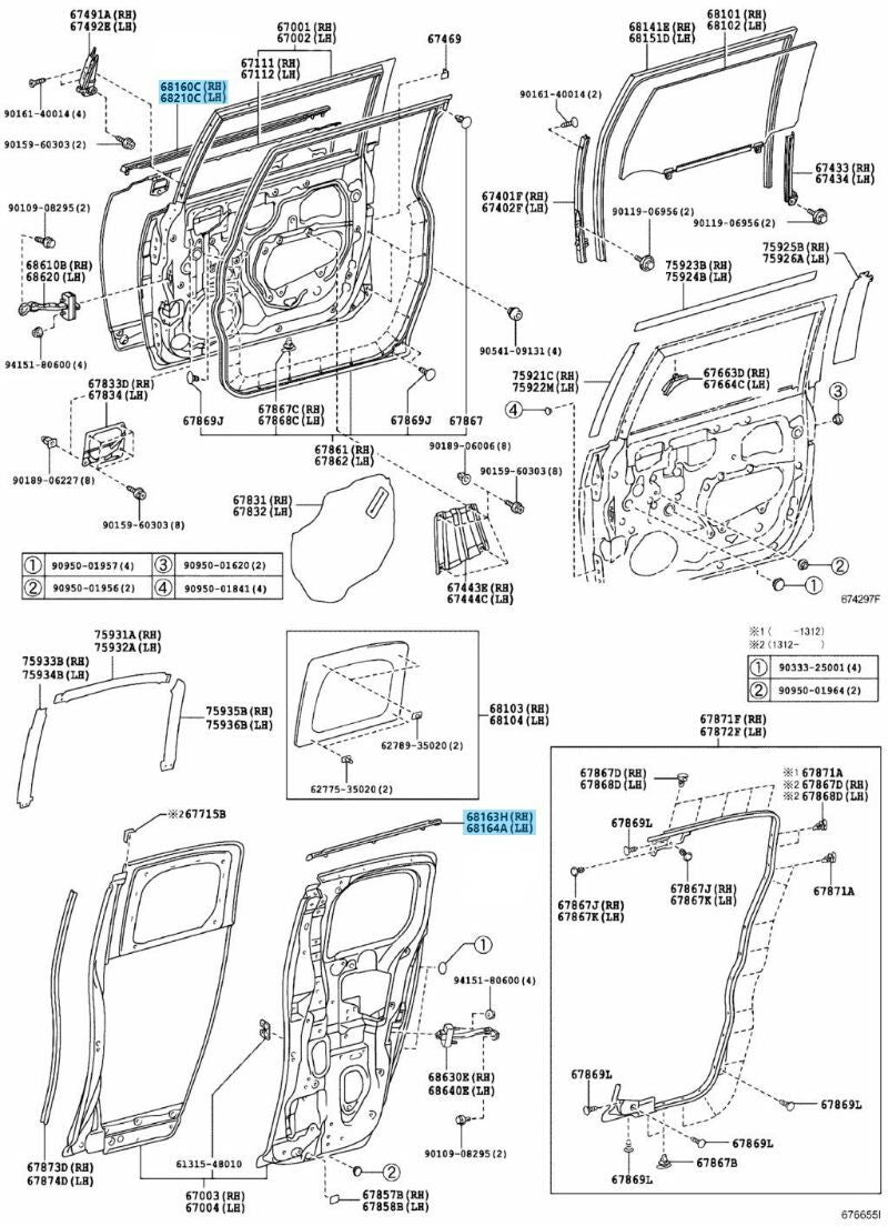 TOYOTA FJ CRUISER 07-14 Genuine Outer Door Glass Moulding Weatherstrip Set OEM