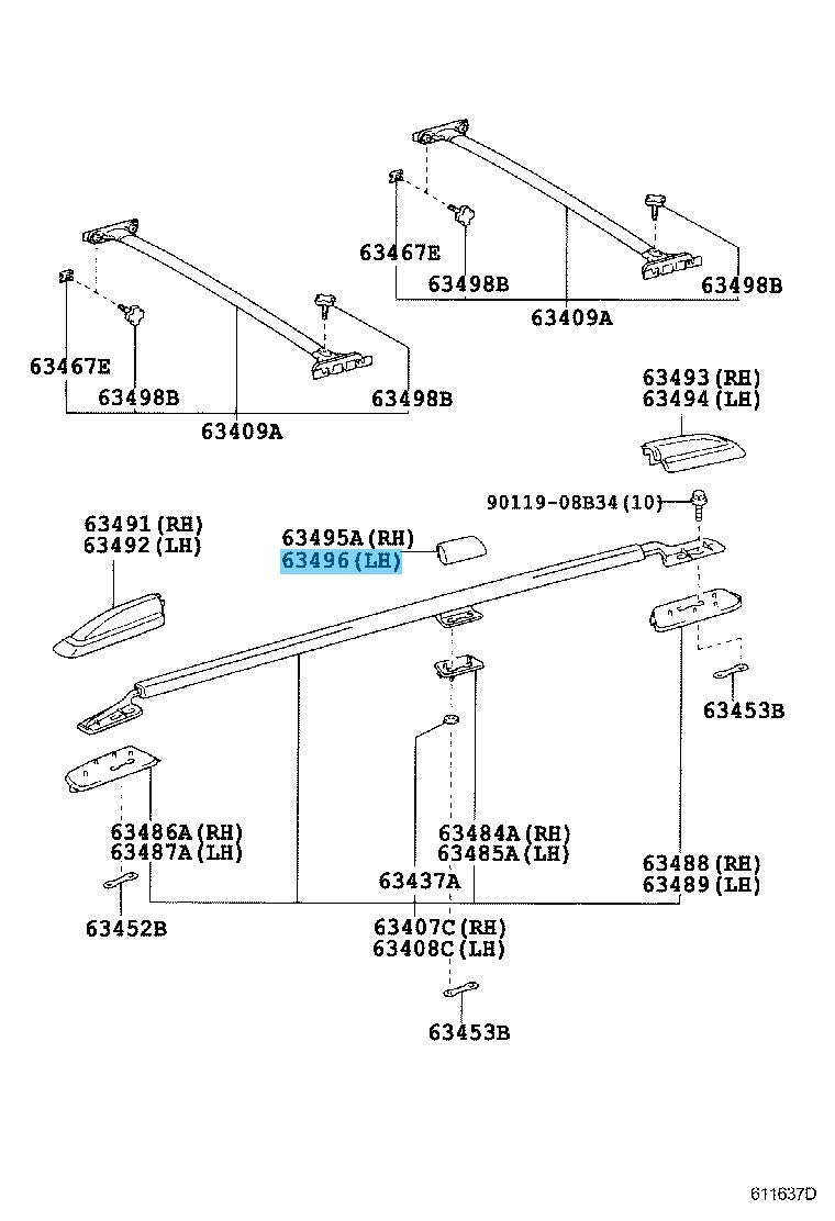 TOYOTA LAND CRUISER UZJ100L '03-07 Genuine Center Roof Rack Leg Cover LH OEM