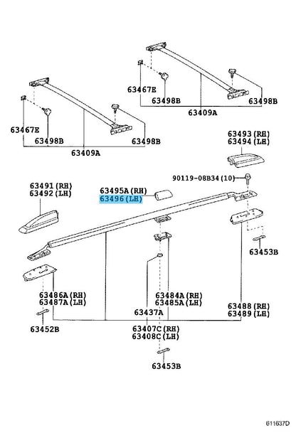 TOYOTA LAND CRUISER UZJ100L '03-07 Genuine Center Roof Rack Leg Cover LH OEM