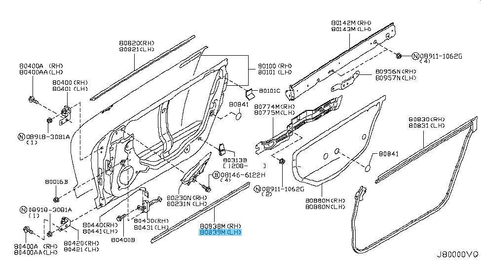 NISSAN GT-R R35 2009-2023 Genuine Front Door Parting Seal Left 80839-JF00A OEM