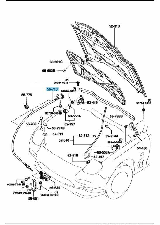 MAZDA RX-7 RX7 FD3S 1993-1995 Genuine Bonnet Hood Release Cable FD01-56-720C OEM