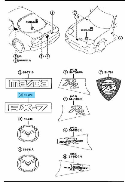 MAZDA RX-7 RX7 FD3S FC3S Genuine Rear Trunk Emblem Badge Silver FD01-51-721C OEM