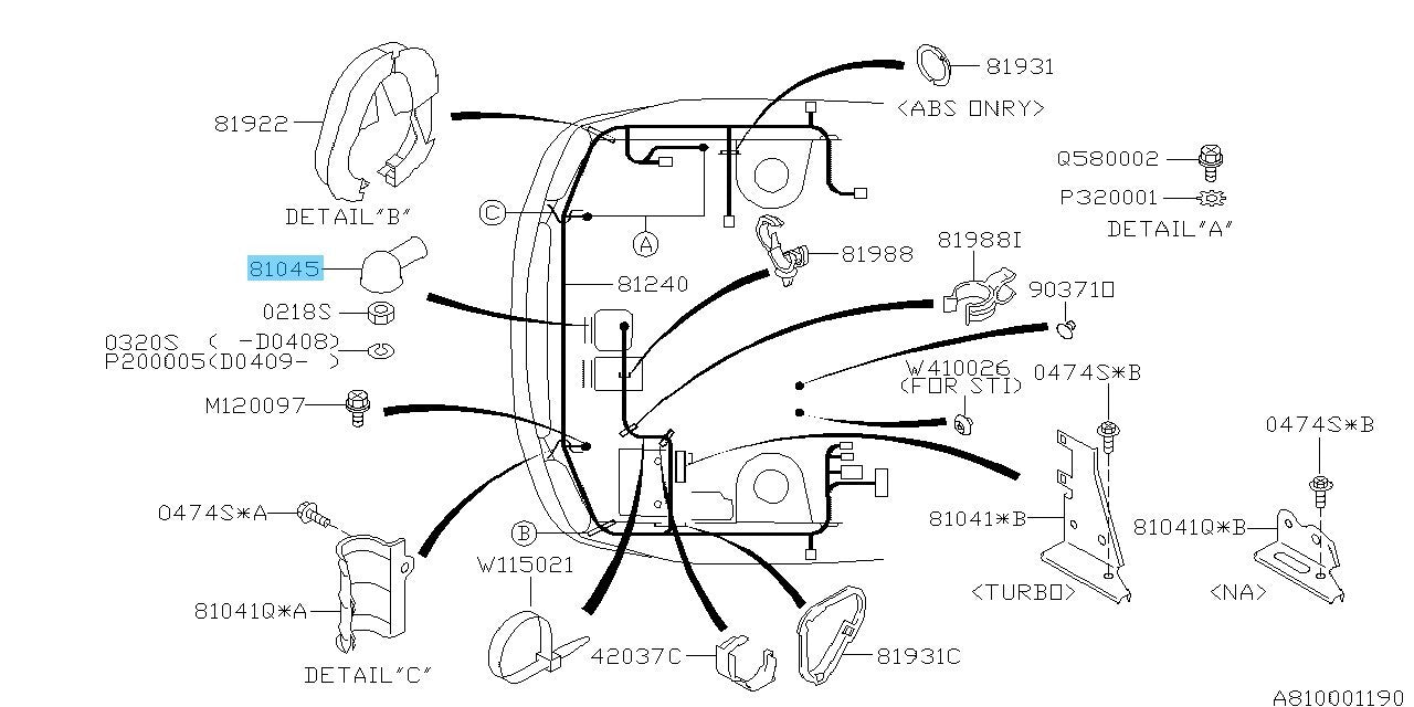 SUBARU IMPREZA GC# GD# 1999-2007 Genuine Alternator Wire Cap 81045AE000 OEM