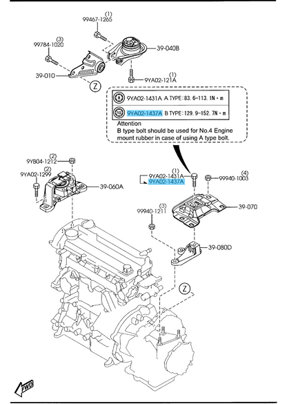 MAZDA AXELA MAZDA3 MAZDA5 PREMACY Genuine Eng Side Mount Bolt 9YA0-21-437A OEM