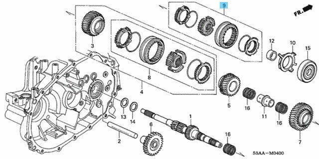 HONDA CIVIC ES1 ES5 01-05 Genuine Synchronizer Sleeve Set (5) 23626-PLW-305 OEM