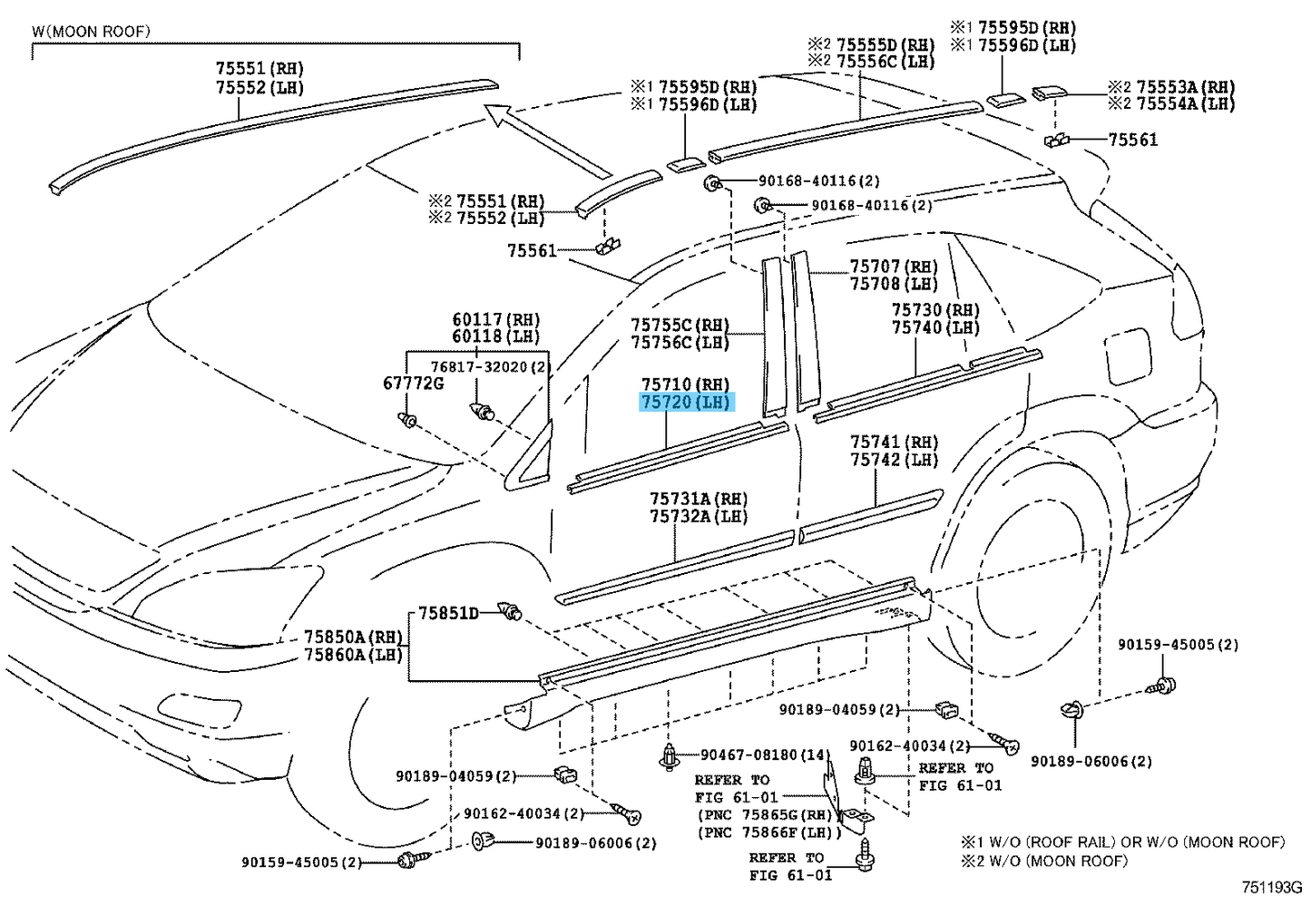 LEXUS RX330 RX350 RX400h Genuine Front Door Belt Moulding LH 75720-48031 OEM