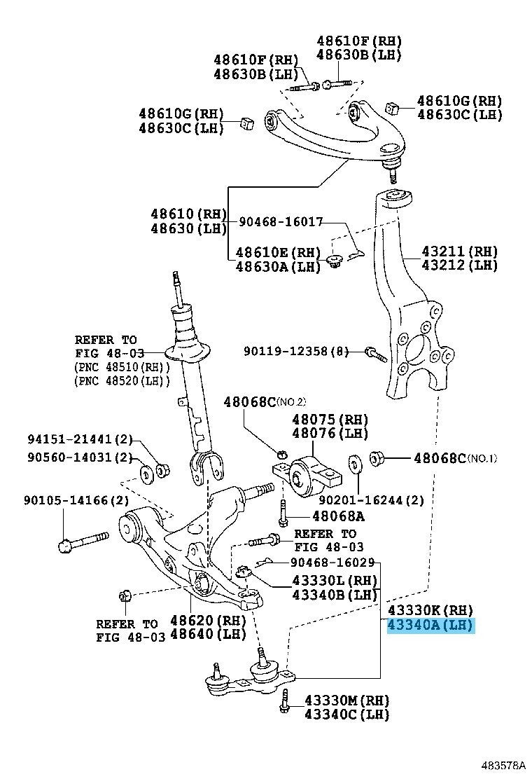 LEXUS GS350 AWL10 13-20 Genuine Lower Ball Joint Assy Front LH 43340-39625 OEM
