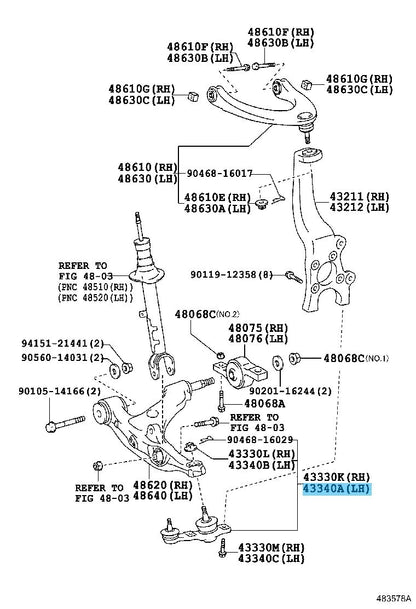 LEXUS GS350 AWL10 13-20 Genuine Lower Ball Joint Assy Front LH 43340-39625 OEM