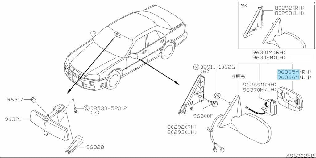 NISSAN SKYLINE BNR34 GT-R ER34 HR34 R34 Genuine Side Mirror Glass RH LH Set OEM