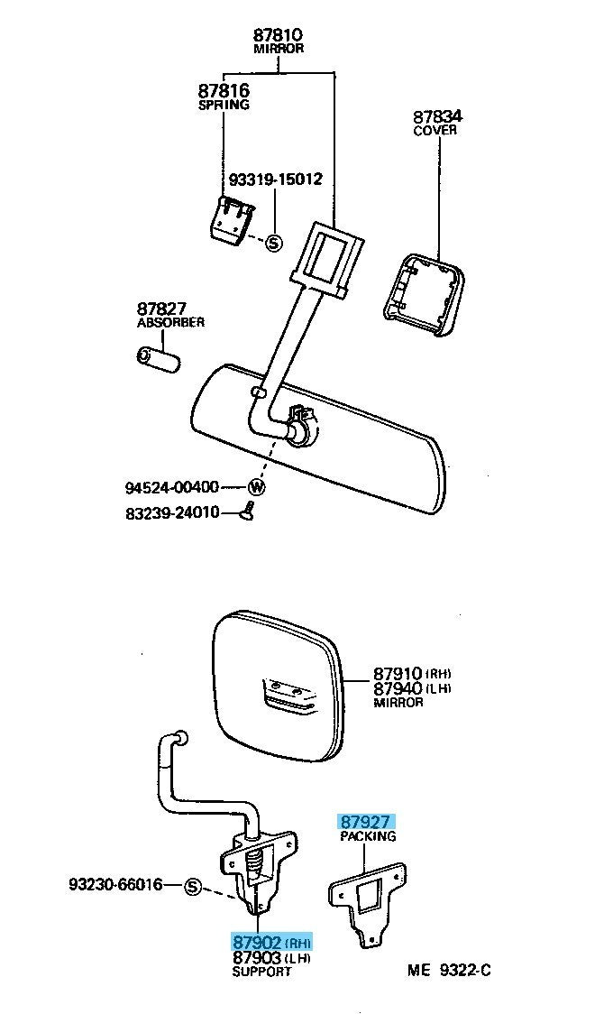 TOYOTA LAND CRUISER 40 '77-84 Genuine Outside Mirror Support RH & Packing Set