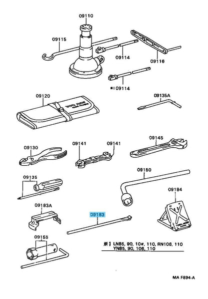 TOYOTA HILUX LN110L '83-98 Genuine In-Vehicle Tool Wheel Cap Wrench 09183-00030